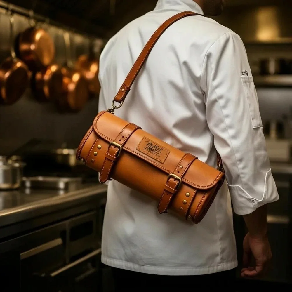 FAUX Calf Leather Knife Roll Bag — 6 Slots with Zipper Pouch Mr Meat Master